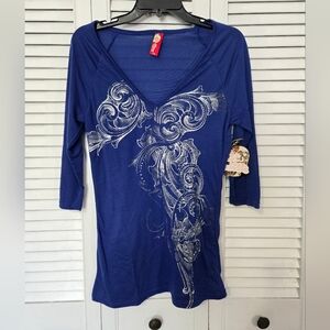 Apple Bottoms Royal Blue Long Sleeve Top with Silver Pattern